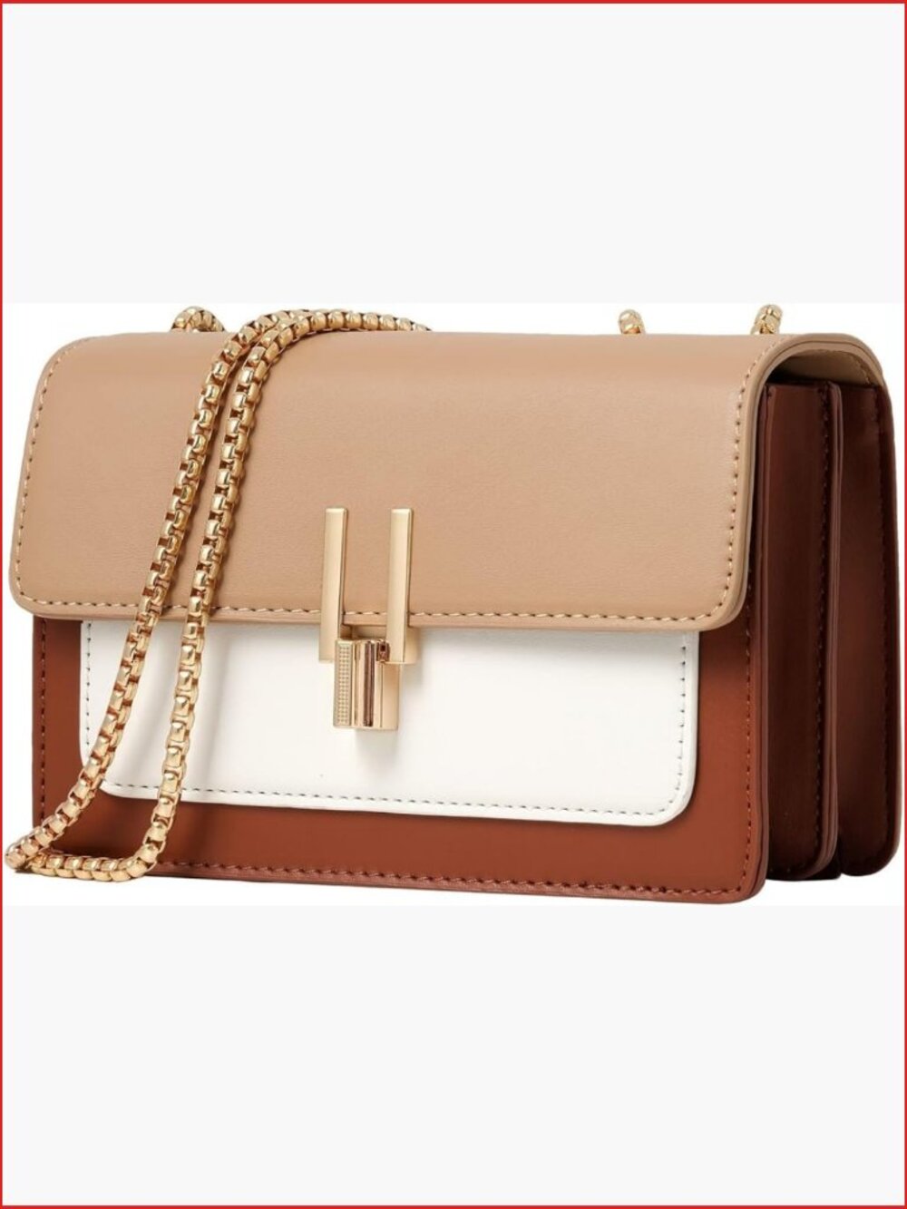 Color-Block Faux Leather Crossbody Bag with Chain Strap